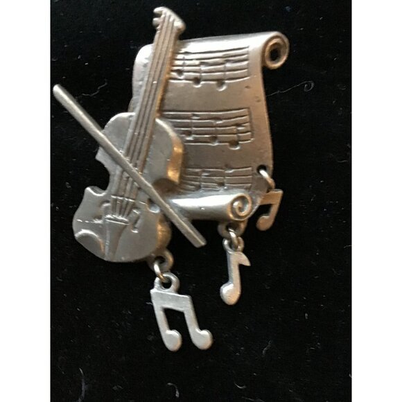 Vintage LCD brooch silver tone music notes Chello charms - Picture 3 of 6